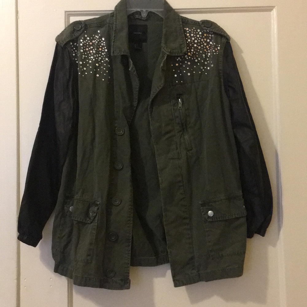 Utility jacket with rhinestones.